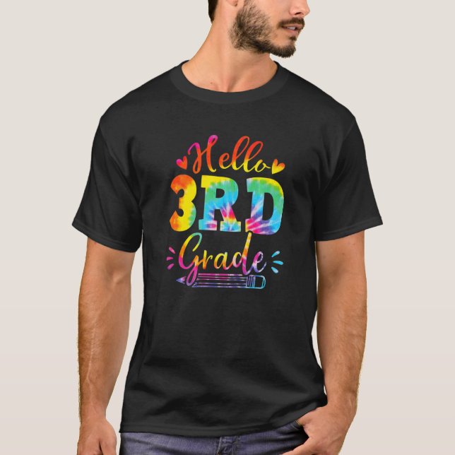 Hello 3rd Grade Gefärbte Krawatte Team Dritter Gra T-Shirt (Vorderseite)