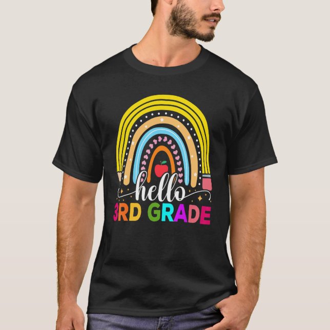 Hello 3rd Grade Rainbow Teachers Kids Back to Scho T-Shirt (Vorderseite)