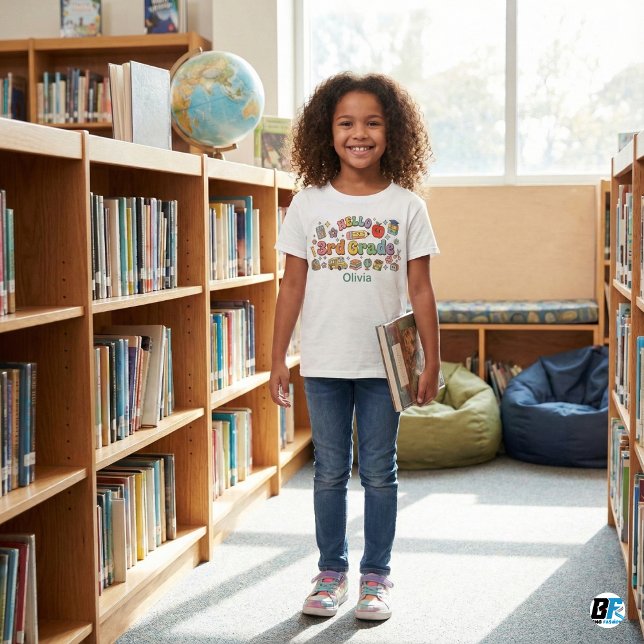 Hello 3rd Grade Retro Groovy Custom Name Kids Baby T-shirt (Von Creator hochgeladen)