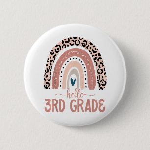 Hello 3rd Grade Teacher Leopard Rainbow Back To Button