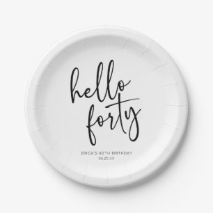 Hello 40 Minimalistisches 40. Geburtstags-Party Pappteller