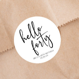 Hello 40 Minimalistisches 40. Geburtstags-Party Runder Aufkleber