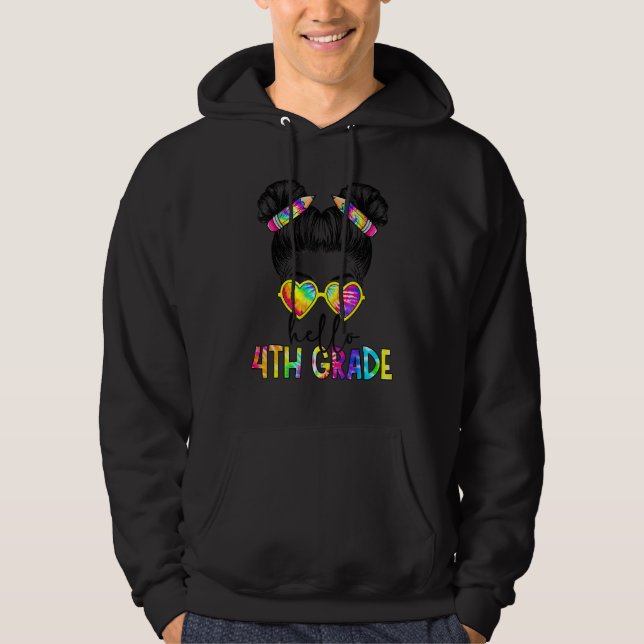 Hello 4th Fourth Grade Messy Bun Back To School Ti Hoodie (Vorderseite)