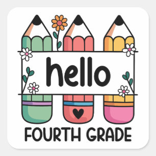 Hello 4th Grade Teacher Niedlich Pencil Quadratischer Aufkleber