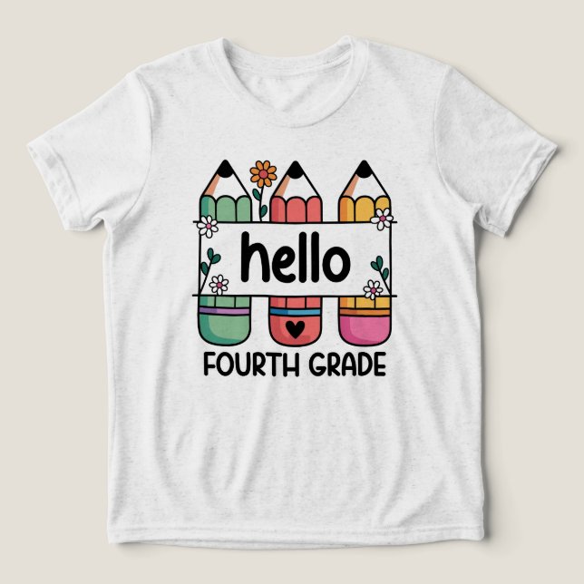 Hello 4th Grade Teacher Niedlich Pencil Tri-Blend Shirt (Design Vorderseite)