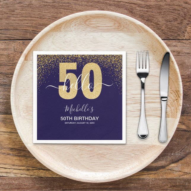 Hello 50! - Modern 50th Birthday with Gold glitter Serviette (Von Creator hochgeladen)
