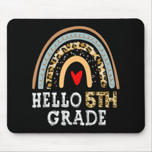 Hello 5th Grad Leopard Rainbow Back To School Tea Mousepad