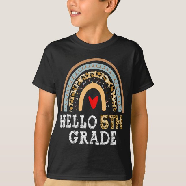 Hello 5th Grad Leopard Rainbow Back To School Tea T-Shirt (Vorderseite)