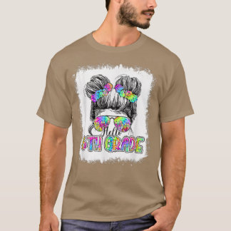 Hello 6th Grade Messy Bun Girls Tie Dye Cute Back  T-Shirt