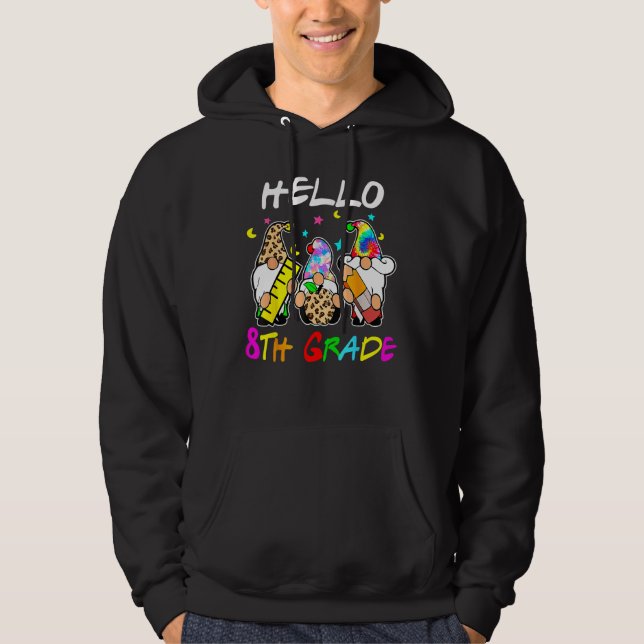 Hello 8th Grade  Back To School Gnomies Tie Dye Hoodie (Vorderseite)