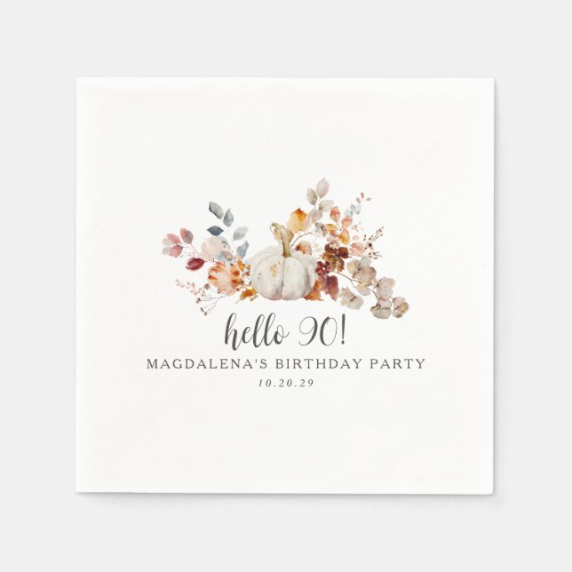 Hello 90 Fall Pumpkin Blätter Custom Birthday Serviette (Vorderseite)