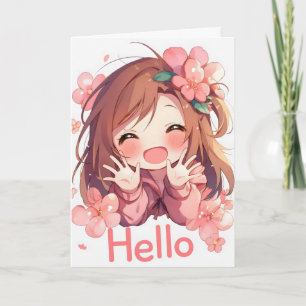 Hello Anime Girl Niedlich Feiertagskarte