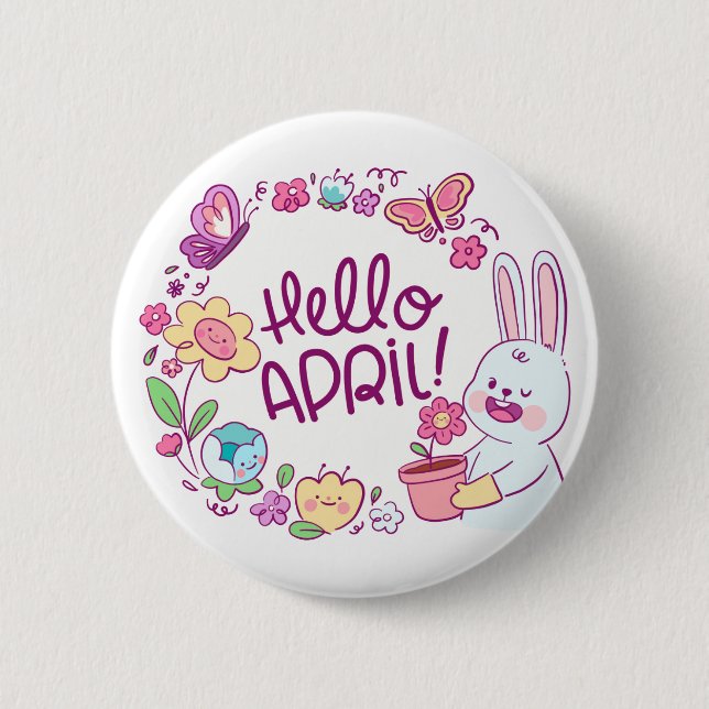 Hello April Button - Eine Niedliche Touch des Früh (Vorderseite)