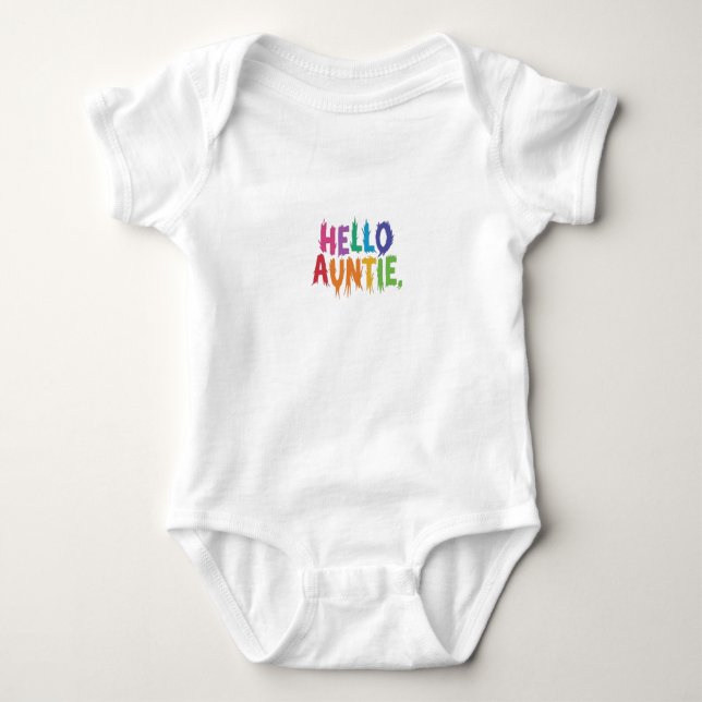 Hello Auntie Baby Body Anzug Design Strampler (Vorderseite)