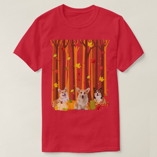 Hello Autumn Corgi Maple Leaf Fall Pumpkin Mens Wo T-Shirt (Design vorne)