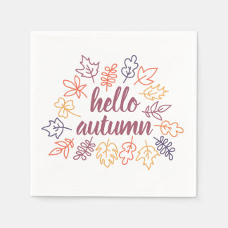 Hello Autumn Fall Floral Typography Modern Serviette