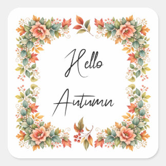 Hello Autumn – Florale Aquarell-Aufkleber Quadratischer Aufkleber