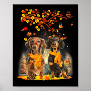 Hello Autumn Season Happy Thanksgiving Dachshund f Poster