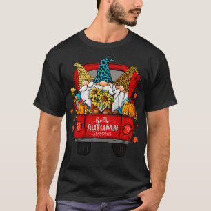 Hello Autumn Truck Gnomen Pumpkin Fall Leaves Than T-Shirt