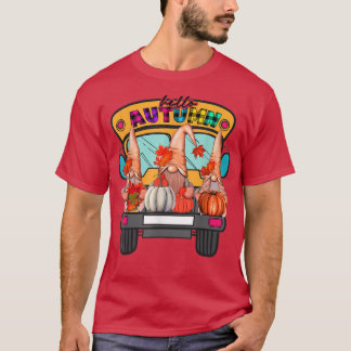 Hello Autumn Truck Gnomen Pumpkin Fall Leaves Than T-Shirt