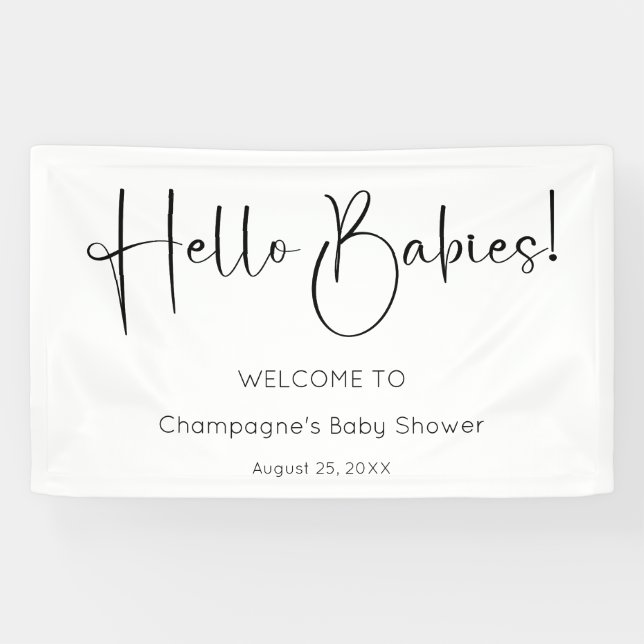 Hello Babies Moderne Script Baby Dusche Banner (Horizontal)