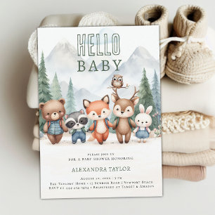 Hello Baby Adventure Woodland Animals Baby Dusche Einladung