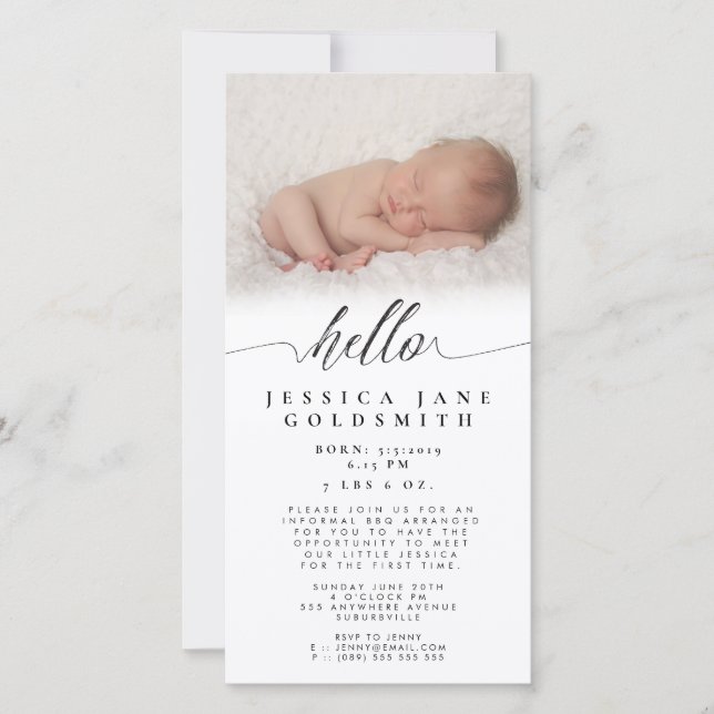 Hello Baby Birth Ankündigung Sip & See Party (Vorderseite)