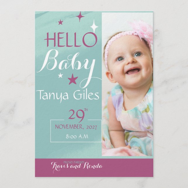 Hello Baby Birth Announcement Card Einladung (Vorderseite)