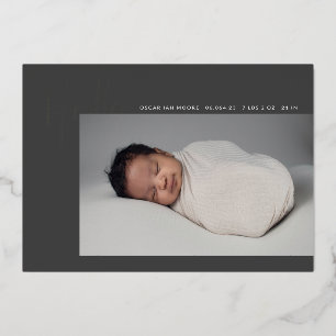Hello Baby Birth Foto Ankündigung Charcoal Foil