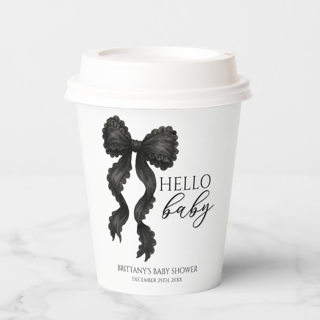 Hello Baby Black Bow Baby Dusche Modern Pappbecher (Vorderseite)