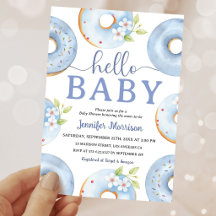 Hello Baby Blue Donuts Baby Shower Invitation