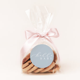 Hello Baby Blue Minimalistisch Script Baby Dusche Runder Aufkleber