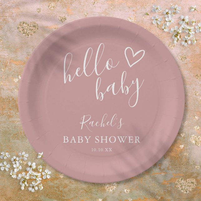 Hello Baby Boho Dusty Rose Girl Baby Shower Pappteller (Hello Baby Boho Dusty Rose Girl Baby Shower Paper Plates)