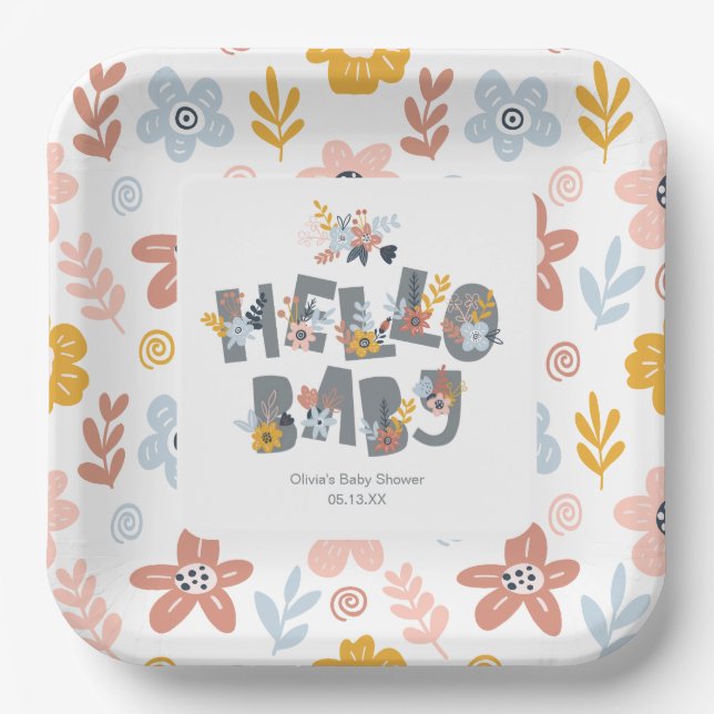 Hello Baby Boho Floral Baby Shooting Paper Teller (Vorderseite)