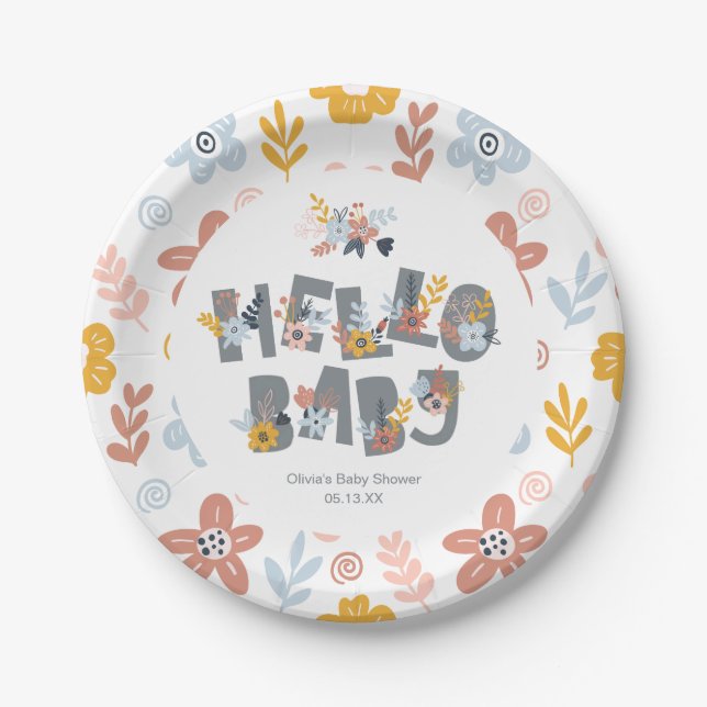 Hello Baby Boho Floral Baby Shooting Paper Teller (Vorderseite)