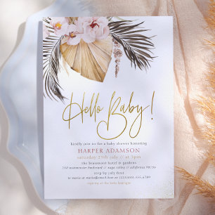 Hello Baby Boho Pampas Grass & Tropical Palm Einladung