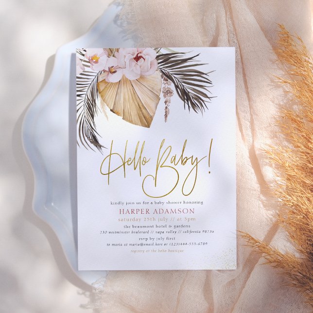 Hello Baby | Boho Pampas Grass & Tropical Palm Einladung (Von Creator hochgeladen)