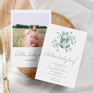 Hello Baby Boho Watercolor Boy Baby Shower Einladung
