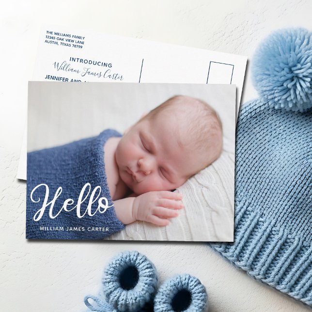 Hello Baby Boy Foto Einfache Geburtserklärung Postkarte (Von Creator hochgeladen)