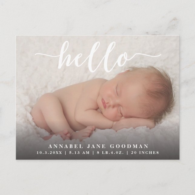 Hello Baby Boy Girl Birth Announcement Foto Postkarte (Vorderseite)