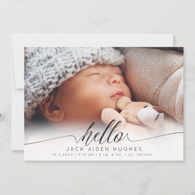 Hello Baby Boy Girl Birth Announcement Photo Cards Ankündigung (Vorderseite)