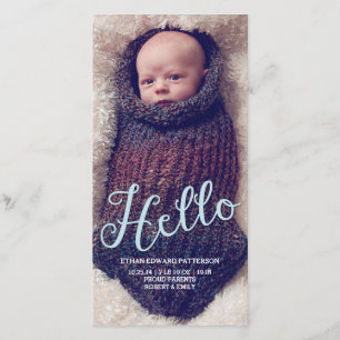 Hello Baby Boy Modern Birth Announcement Fotokarte Ankündigung