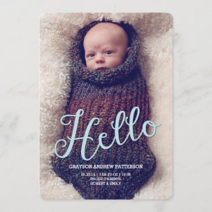 Hello Baby Boy Modern Birth Announcement Fotokarte Ankündigung