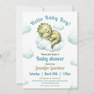 Hello Baby Boy Niedlich Dinosaur Blue Baby Dusche Einladung
