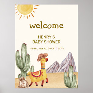 Hello Baby Cactus Llama Cowboy Baby Shower Willkom Poster