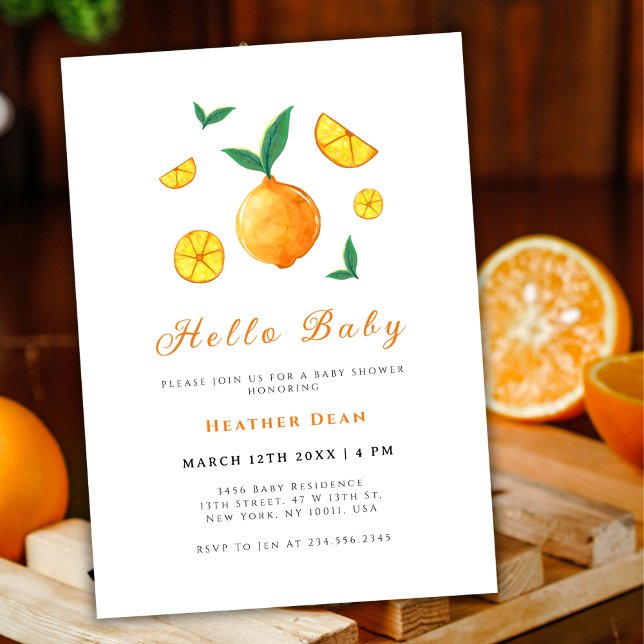 Hello Baby Citrus Orange Farm Baby Dusche Einladung (Hello Baby Citrus Orange Farm Baby Shower Invitation)