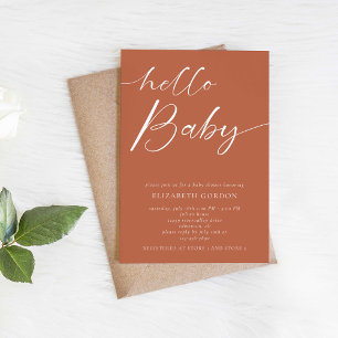 Hello Baby Copper Minimalistisch Boho Babydusche Einladung