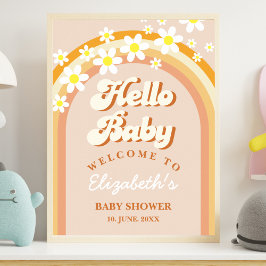 Hello Baby Cute Groovy Baby Shower Poster