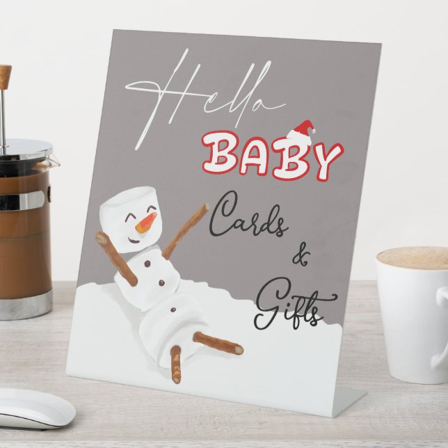Hello Baby Cute Snowman Baby Shower Cards & Gifts Sockelschild (In Situ)