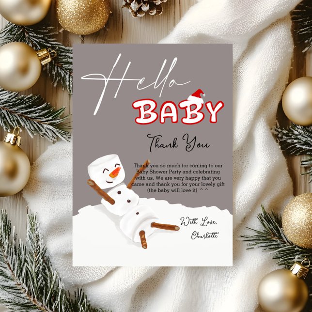 Hello Baby Cute Snowman Baby Shower Dankeskarte (Von Creator hochgeladen)